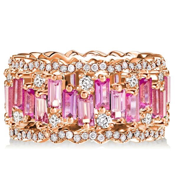 Rose Gold Baguette Cut Pink Sapphire Wedding18k Rose Gold Plated Sterlin